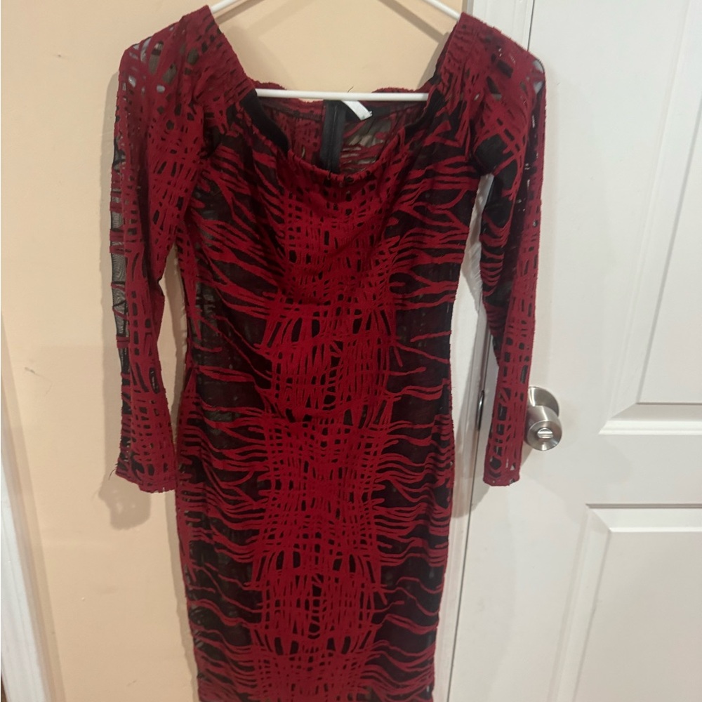 Auditions Red and Black Long Sleeve Dress